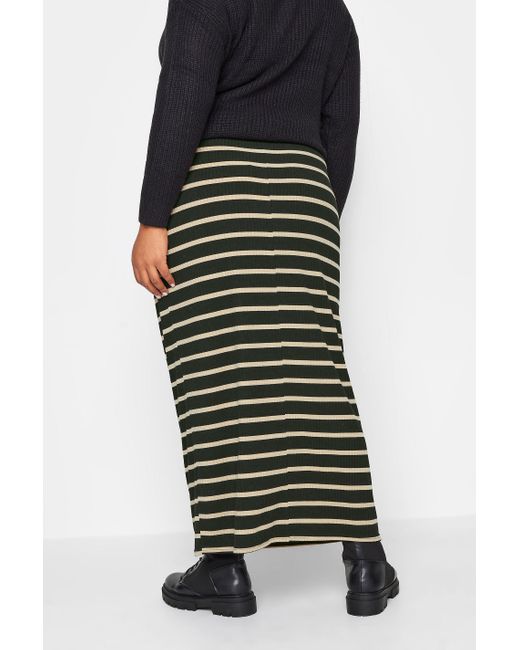 Yours Black Stripe Ribbed Maxi Skirt