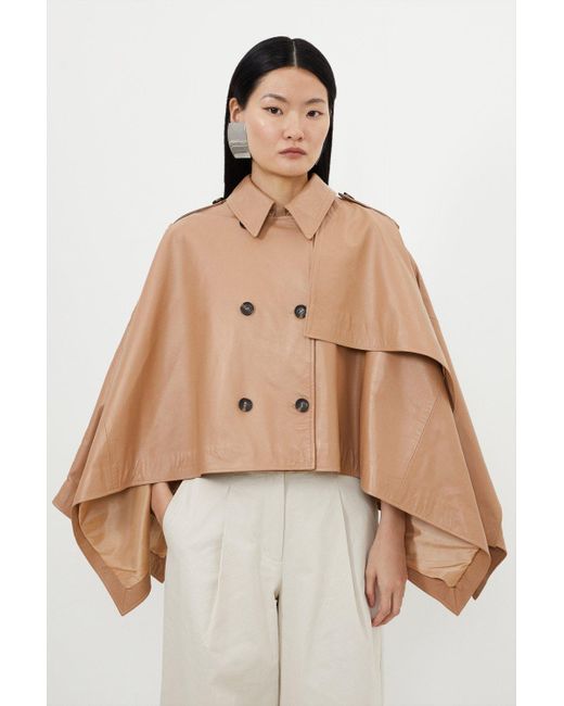 Karen Millen Brown Leather Cape Sleeve Jacket