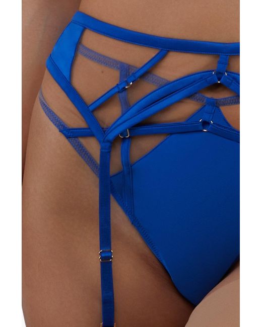 Playful Promises Ramona Cobalt Blue Strap Detail Illusion Mesh Suspender