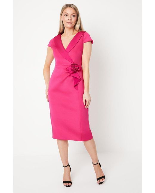 Wallis Pink Occasion Scuba Corsage Midi Dress