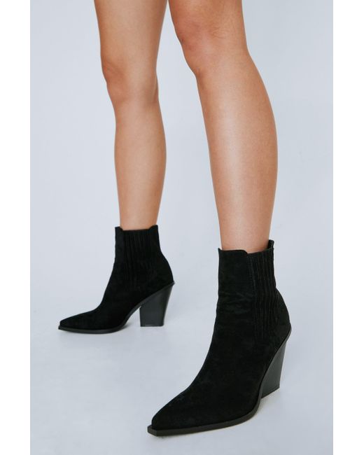 Nasty Gal Black Faux Suede Ankle Cowboy Boots