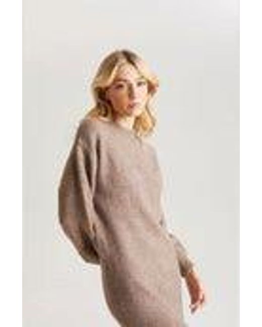 Urban Bliss Brown Crew Neck Long Dress in Natural