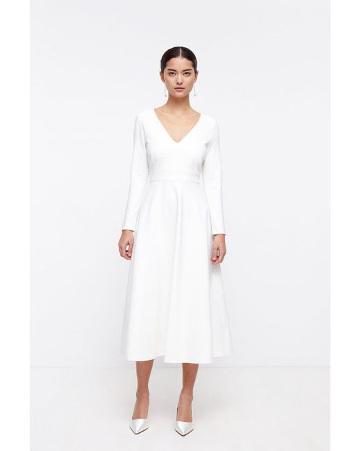 Coast White Petite V Neck Full Skirt Midi Dress