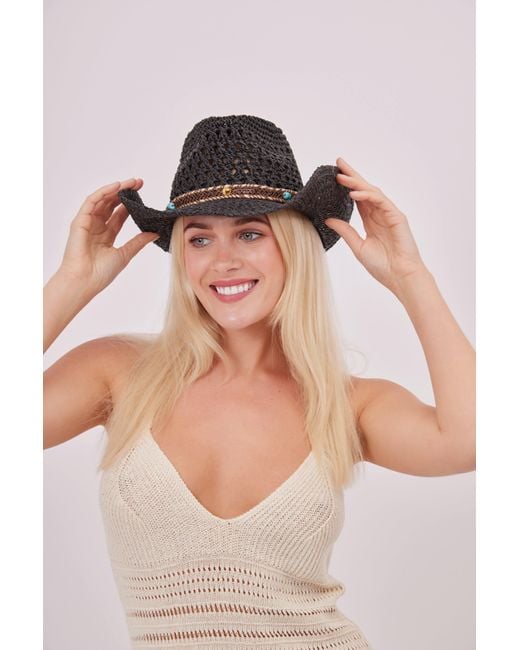 My Accessories London Natural Cowboy Hat With Embellished Trim