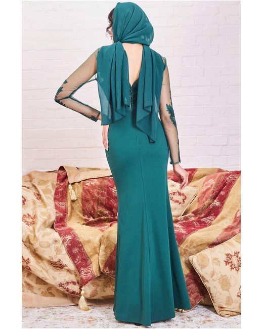 Goddiva Green Modesty Mesh & Scuba Maxi Dress