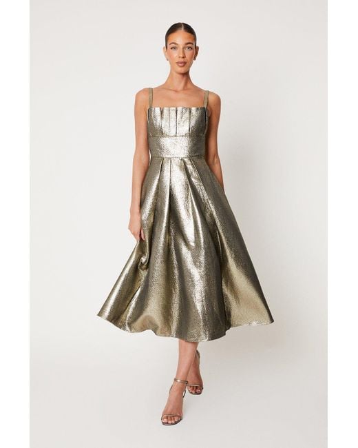 Coast Metallic Pleat Top Cami Midi Jacquard Dress