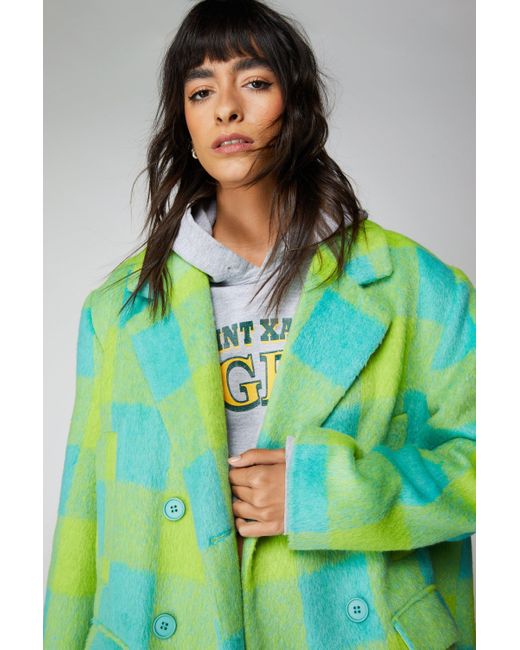 Nasty Gal Premium Longline Green Plaid Coat