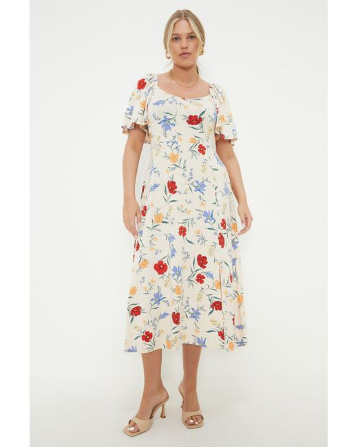 Dorothy Perkins White Curve Ivory Floral Sweetheart Neck Midi Dress