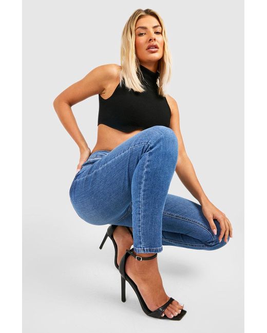 Boohoo Blue Butt Shaper High Waisted Distressed Skinny Jeans