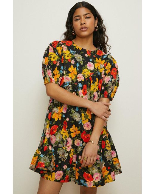 Oasis Multicolor Painted Floral Tiered Smock Dress