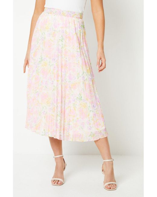 Oasis Natural Floral Printed Pleated Midi Skirt