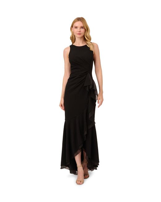 Adrianna Papell Black Ruffle Crepe Halter Gown