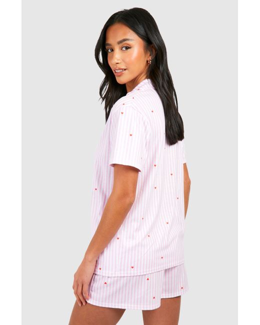 Boohoo White Petite Pinstripe Short Sleeve Pyjama Set