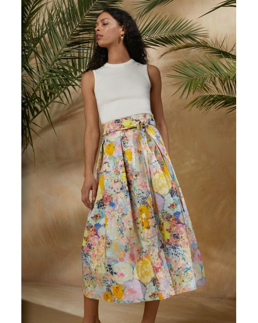 Oasis Multicolor Tipperleyhill Belted Midi Skirt