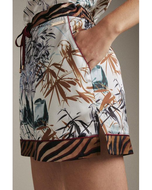 Karen Millen Multicolor Tiger Print Woven Satin Nightwear Shorts