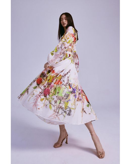 Karen Millen Multicolor Petite Silk Cotton Floral Maxi Dress