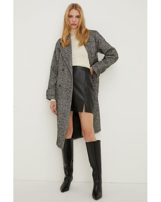 Oasis Gray Petite Wool Mix Herringbone Oversized Coat
