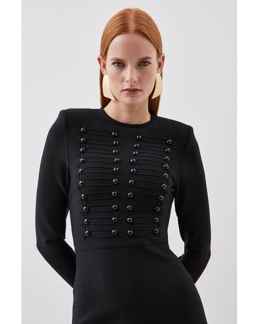 Karen Millen Black Bandage Figure Form Military Detail Knit Maxi Dress