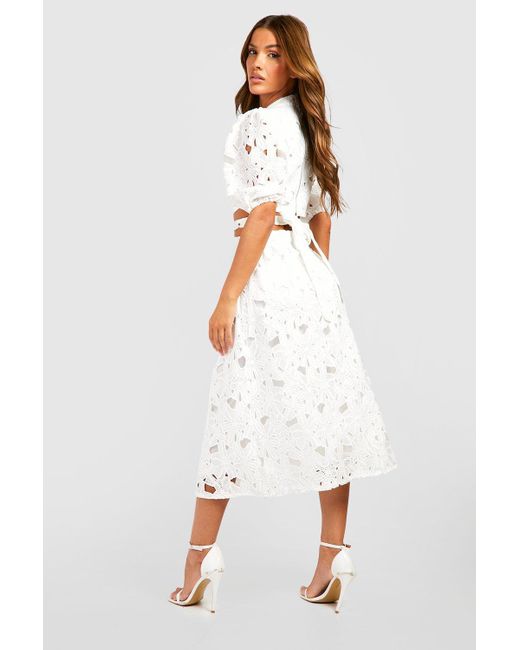 Boohoo White Premium Lace Cut Out Midi Dress