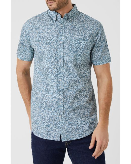MAINE Blue Ditsy Floral Print Shirt for men
