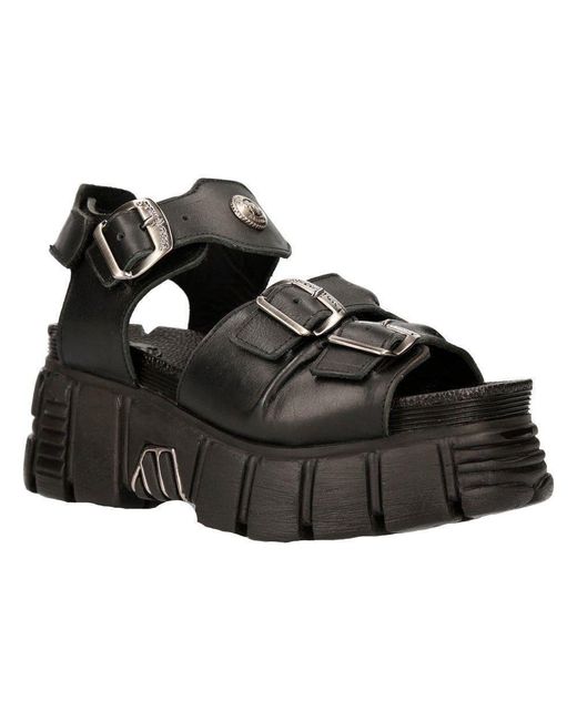 New Rock Black Unisex Metallic Punk Sandal Boots- M-bios101-c2
