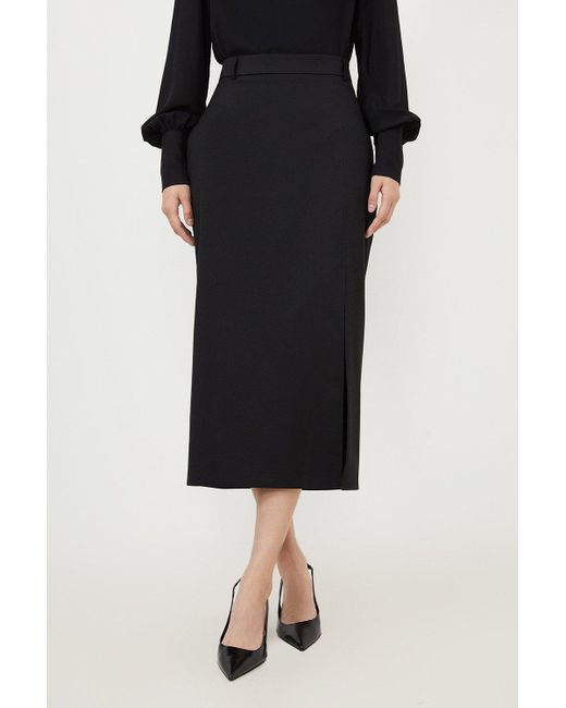 Karen Millen Black Tailored Premium Twill Slit Detail Midi Skirt