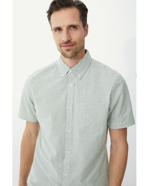 MAINE Gray Short Sleeve Oxford Stripe Shirt for men