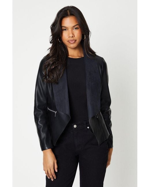 Dorothy Perkins Black Tall Faux Leather Waterfall Jacket