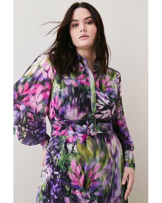 Karen Millen Multicolor Plus Size Floral Georgette Woven Shirt Midi Dress