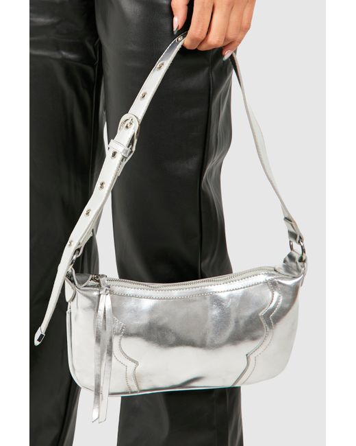 Boohoo Gray Western Detail Shoulder Bag