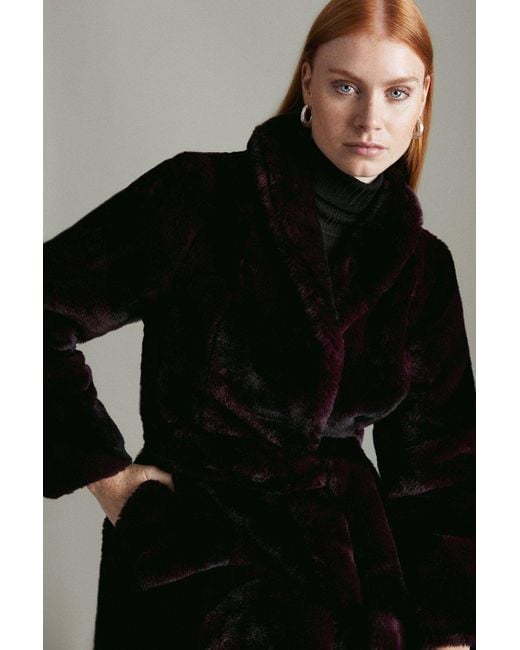 Karen Millen Black Stripe Faux Fur Coat