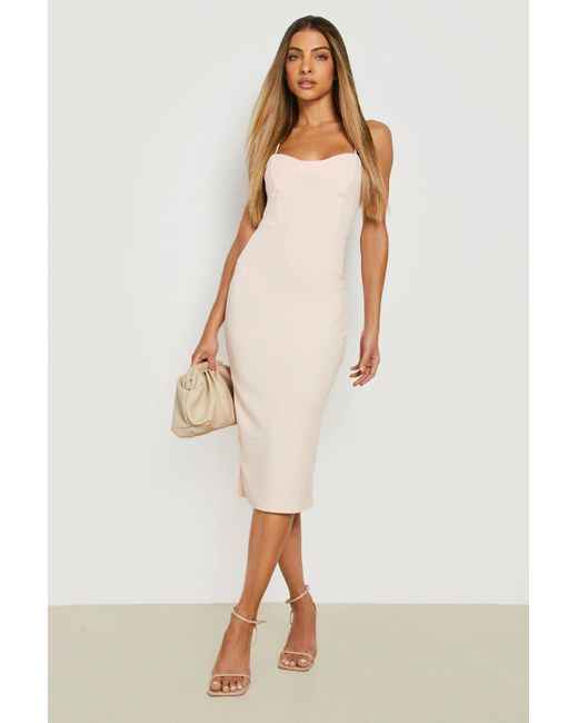 Boohoo Natural Corset Detail Strappy Bodycon Dress