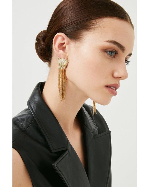 Karen Millen Black Gold Plated Tiger Tassel Earrings