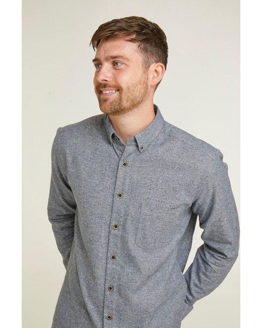 Double Two Gray Charcoal Textured Button Down Collar Long Sleeve Casual Shirt for men
