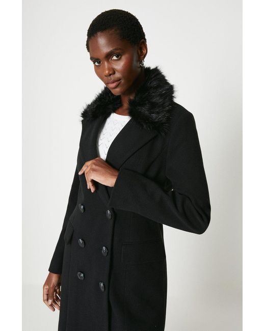 Wallis Black Twill Faux Fur Military Maxi Coat