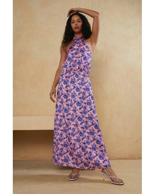 Oasis Pink Halter Neck Printed Midi Dress