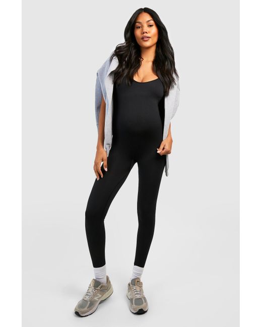 Boohoo Black Maternity Seamless Unitard Jumpsuit