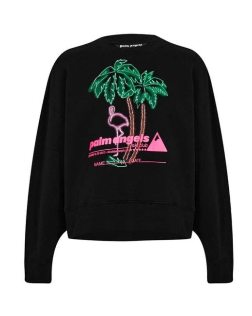 Palm Angels Ski Club Logo Crew Neck Black Sweater for men