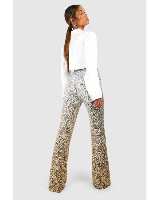 Boohoo White Ombre Sequin High Waisted Flared Trousers