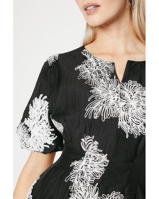 PRINCIPLES Black Puff Sleeve Embroidered Midi Dress