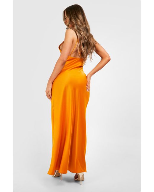 Boohoo Orange Satin Double Strap Maxi Dress