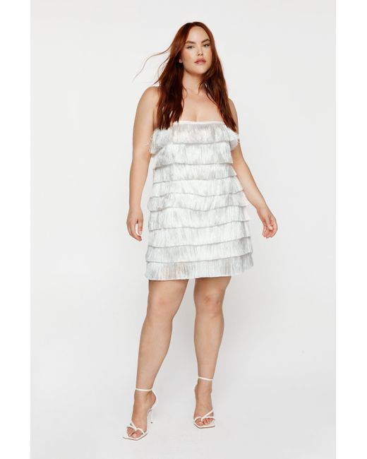Nasty Gal White Plus Size Fringe Strapless Mini Dress