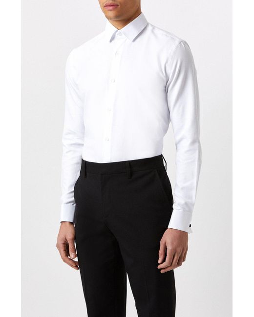 Burton Slim Fit White Double Cuff Dress Shirt for men