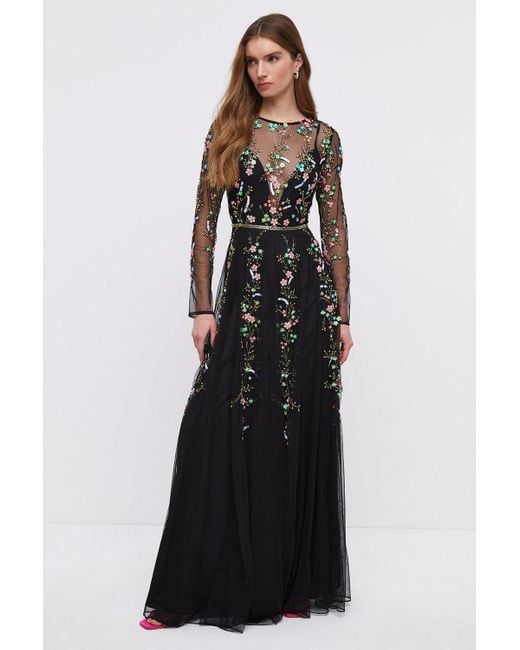 Coast Black Hand Embellished Sequin Floral Panelled Maxi Dress