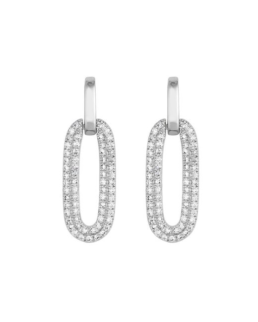 Jon Richard White Rhodium Plated Polished And Pave Link Drop Earrings