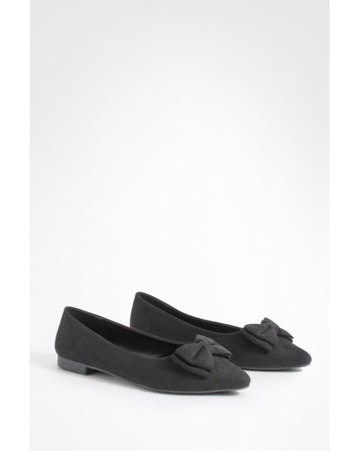 Boohoo Black Wide Width Bow Detail Pointed Flats