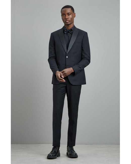 Burton Skinny Fit Black Stretch Tuxedo Suit Trousers for men