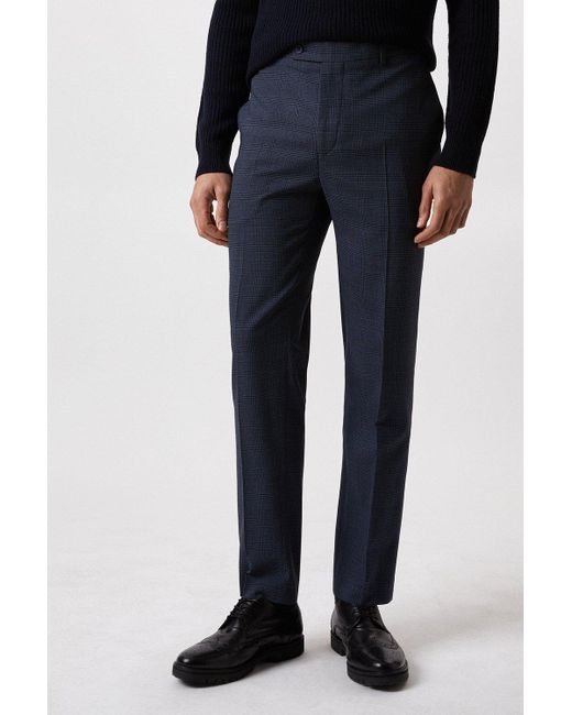 Burton Blue Regular Fit Navy Check Smart Trousers for men