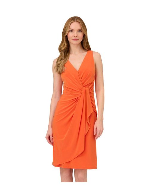 Adrianna Papell Orange Short Jersey Draped Dress