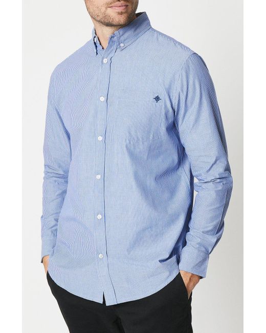 MAINE Blue Classic Ticking Stripe Long Sleeve Shirt for men